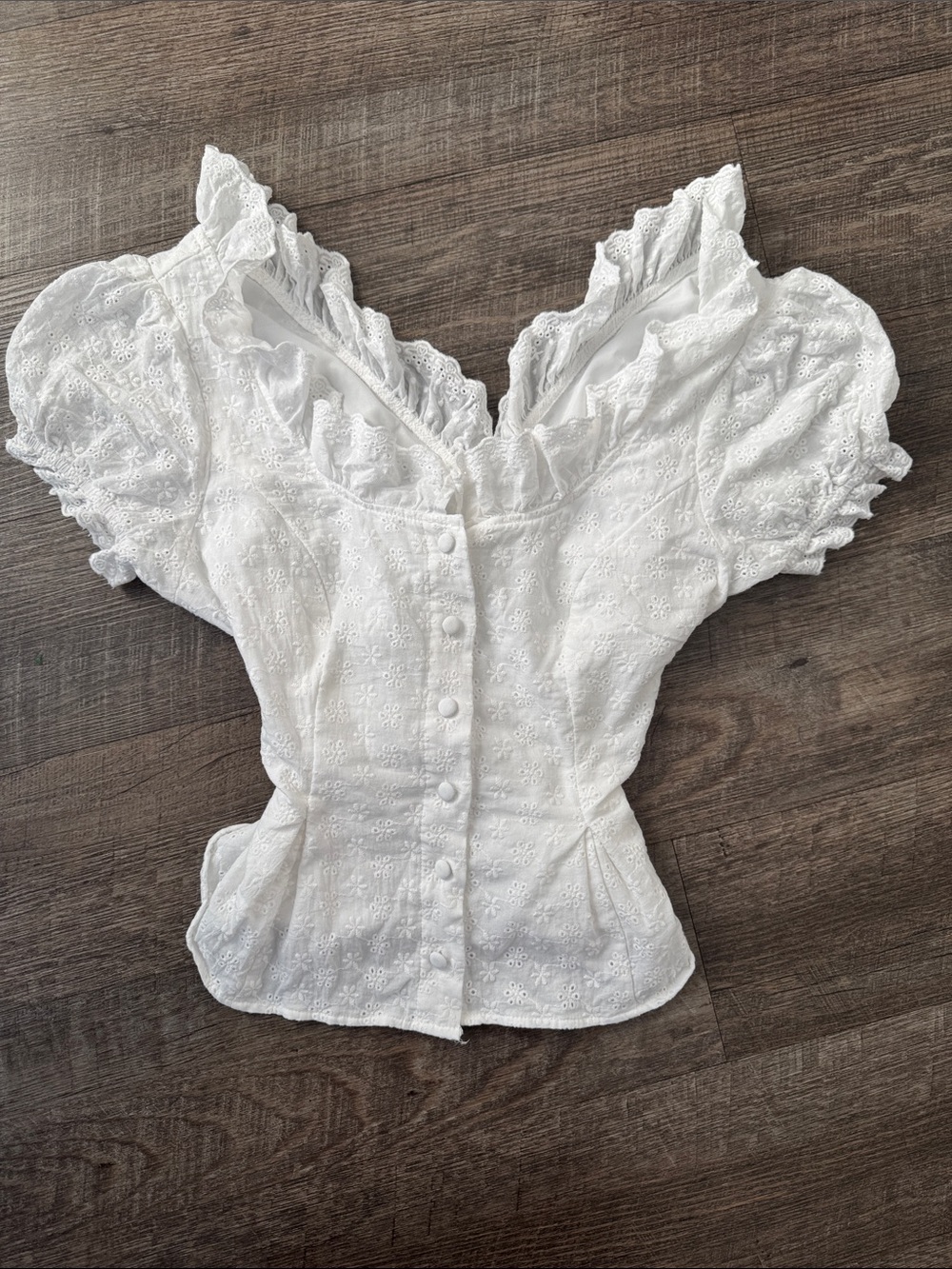 Cider White Eyelet Lace Button-Up Blouse